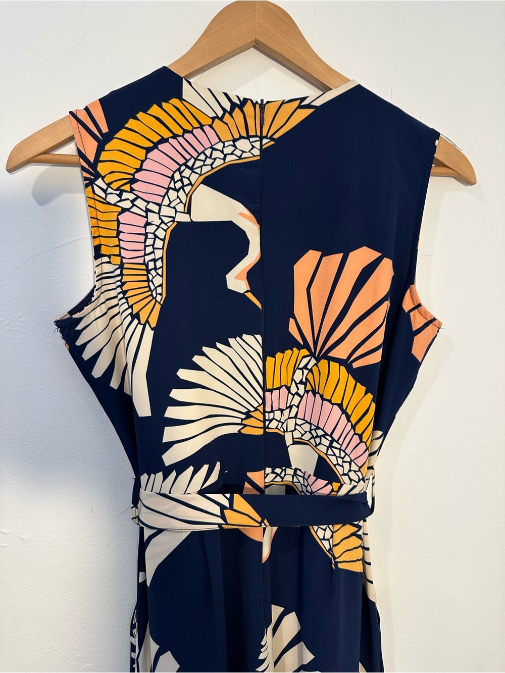 Sleeveless Navy Crane-Print Wide-Leg Jumpsuit - Picture 5 of 13